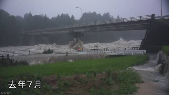 去年の西日本の雨 12の川で水が堤防の中を通って外に出る